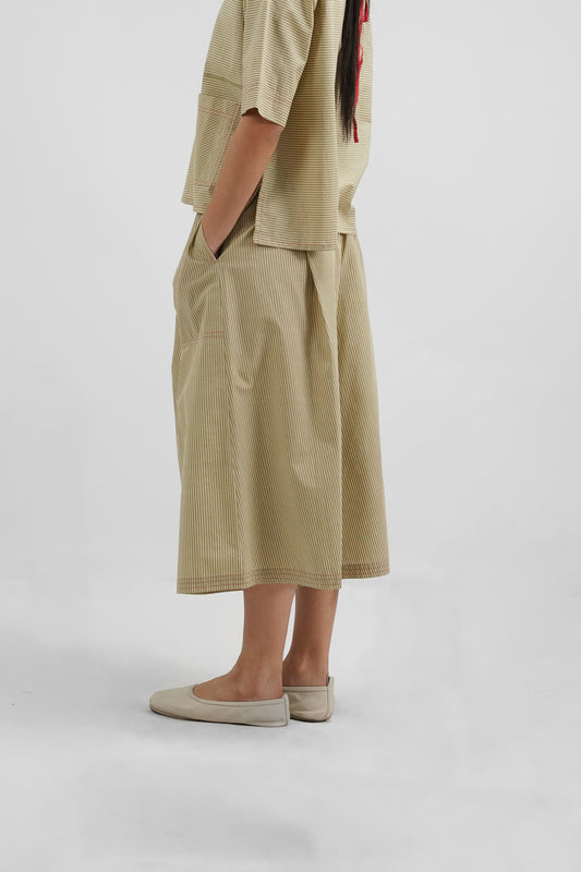 BEIGE STRIPE WIDE PANTS