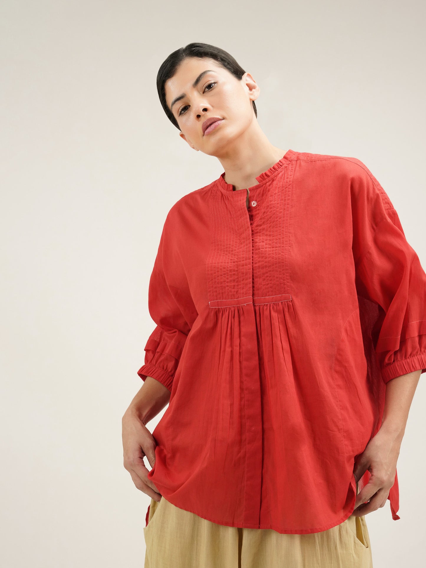 RED SMOCK BLOUSE