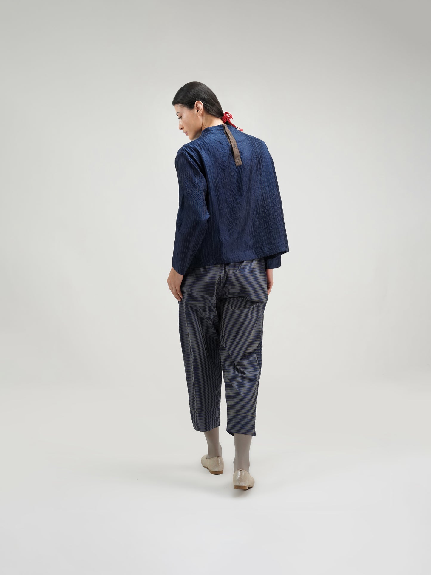 NAVY WITH GREY PINSTRIPE PANT.