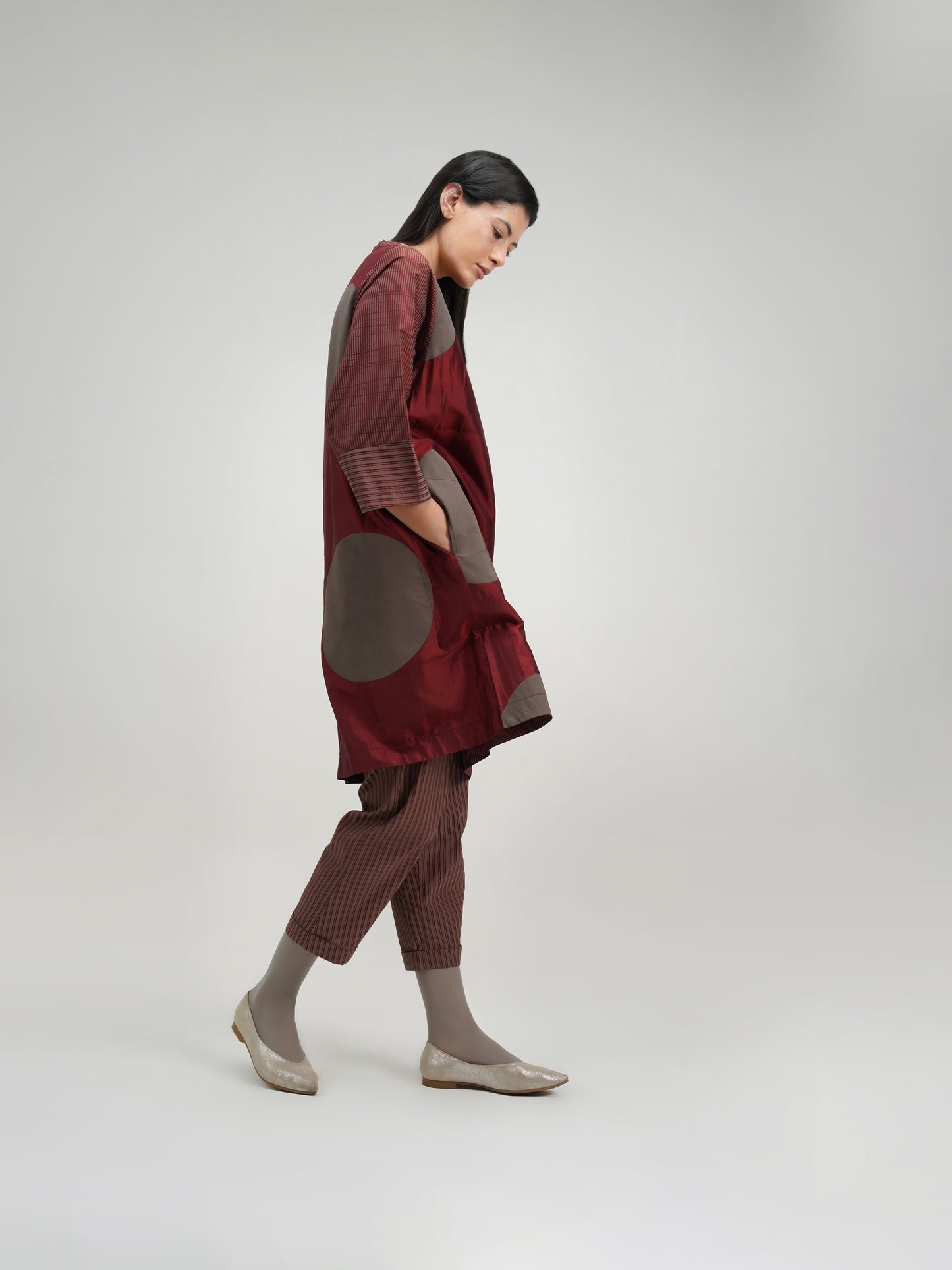 BURGUNDY BIG DOT DRESS