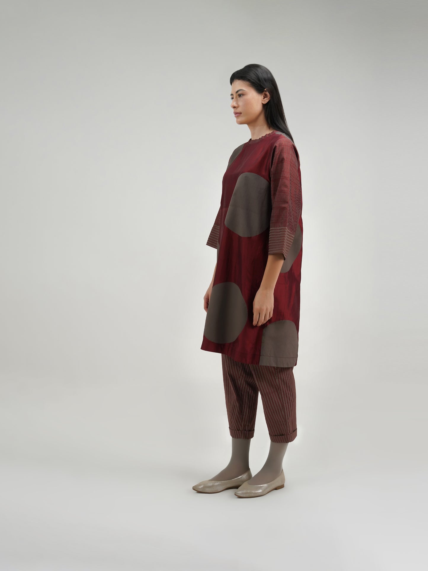 BURGUNDY BIG DOT DRESS