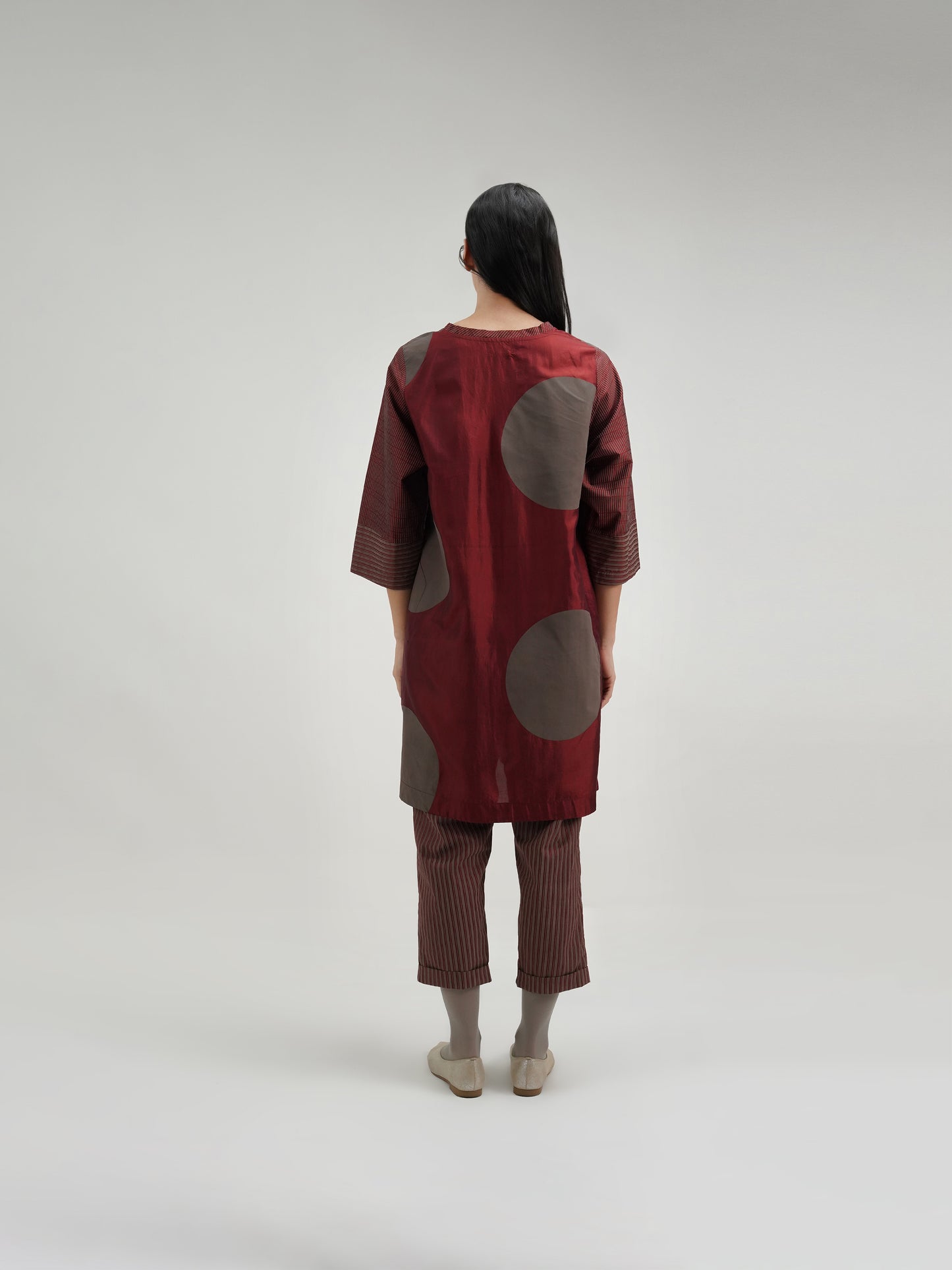 BURGUNDY BIG DOT DRESS