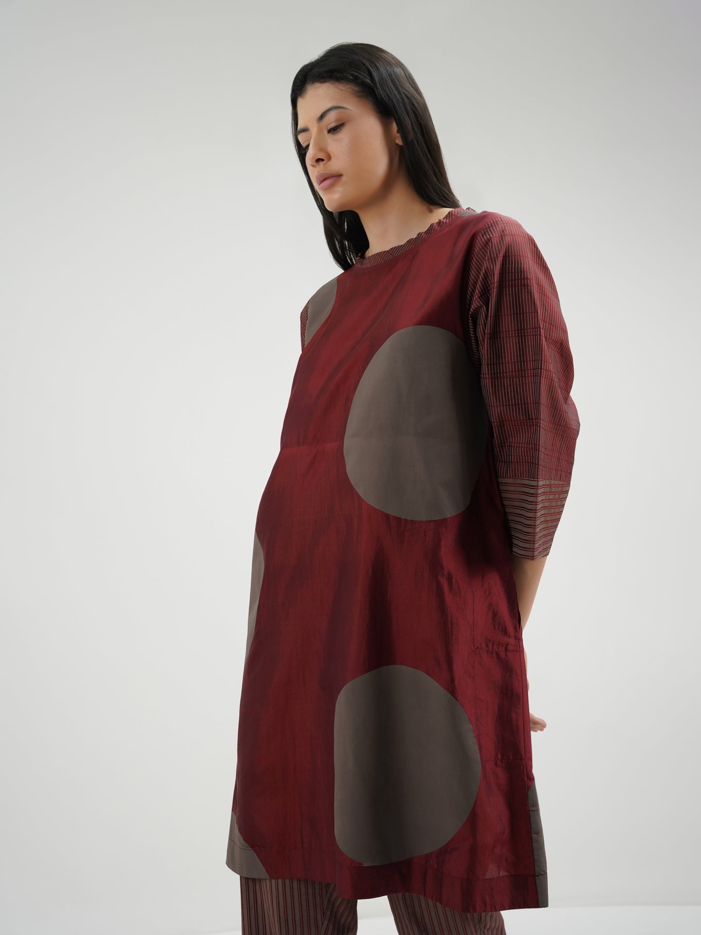 BURGUNDY BIG DOT DRESS