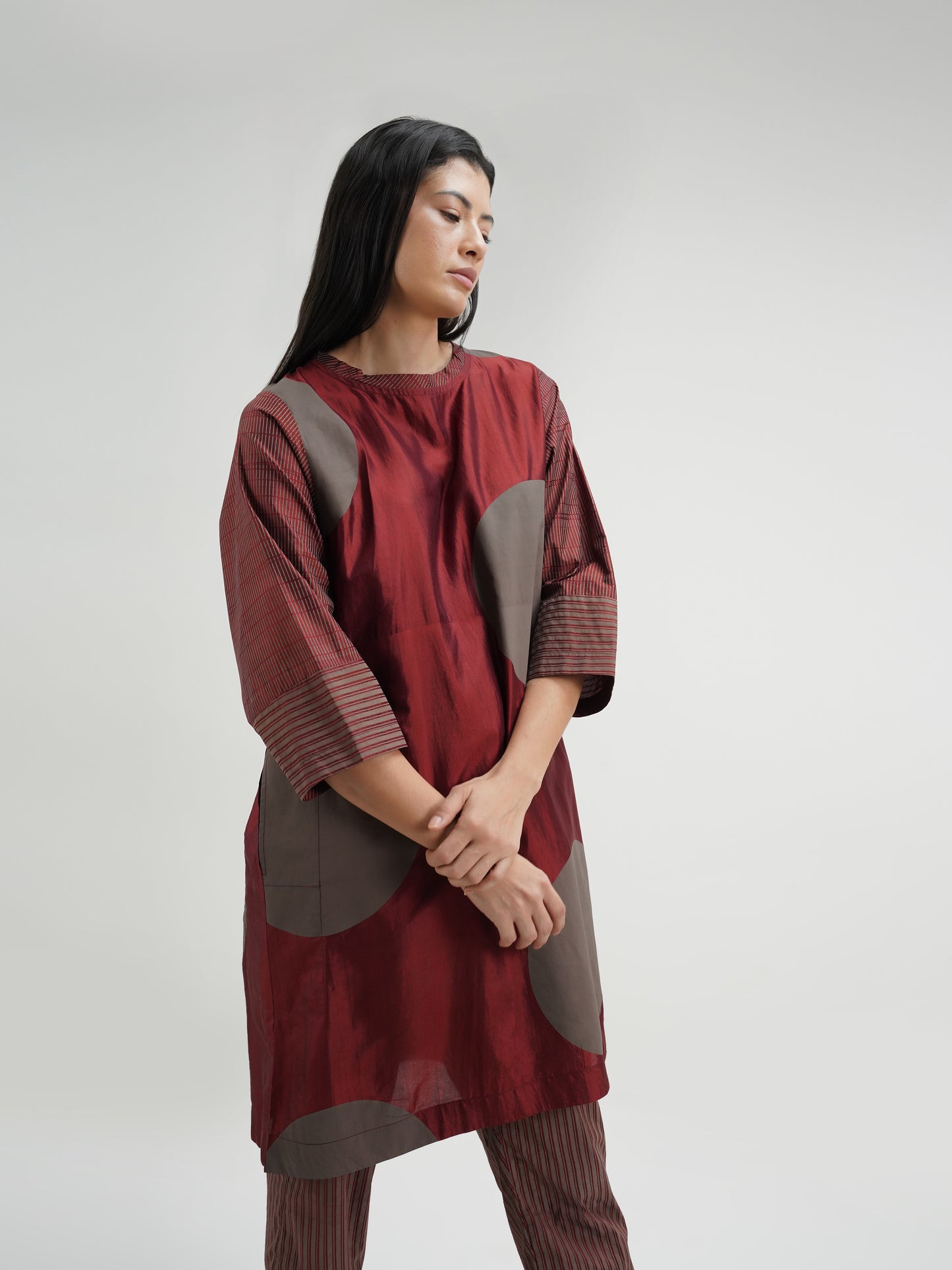 BURGUNDY BIG DOT DRESS