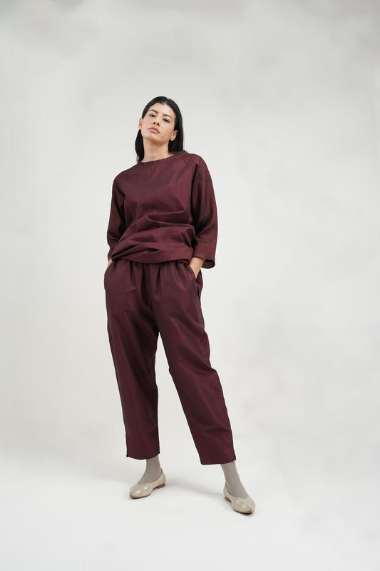 BURGUNDY WITH CHARCOAL PINSTRIPE PANT