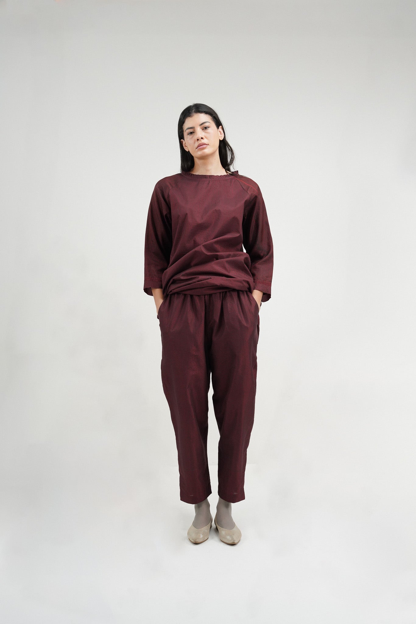 BURGUNDY WITH CHARCOAL PINSTRIPE PANT