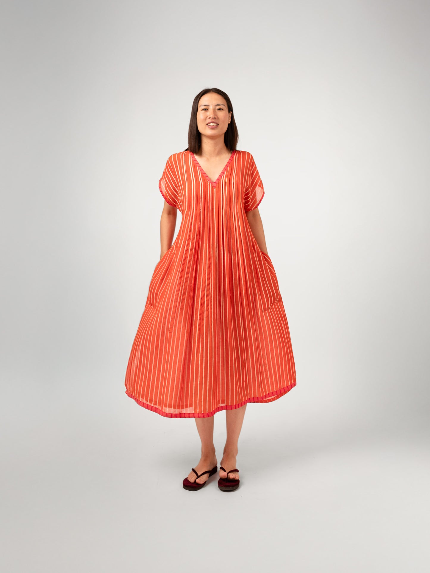 CORAL V NECK DRESS