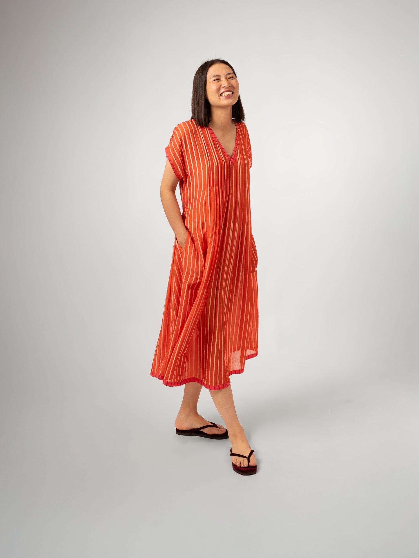 CORAL V NECK DRESS
