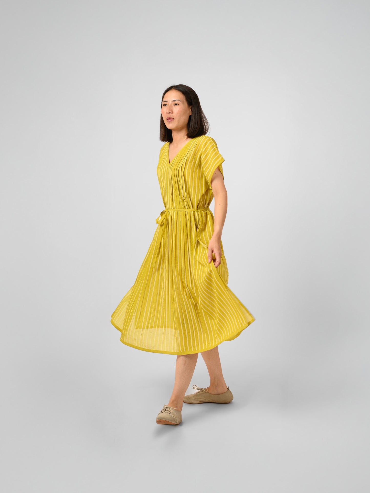 YELLOW V NECK DRESS