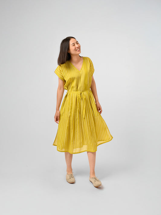 YELLOW V NECK DRESS