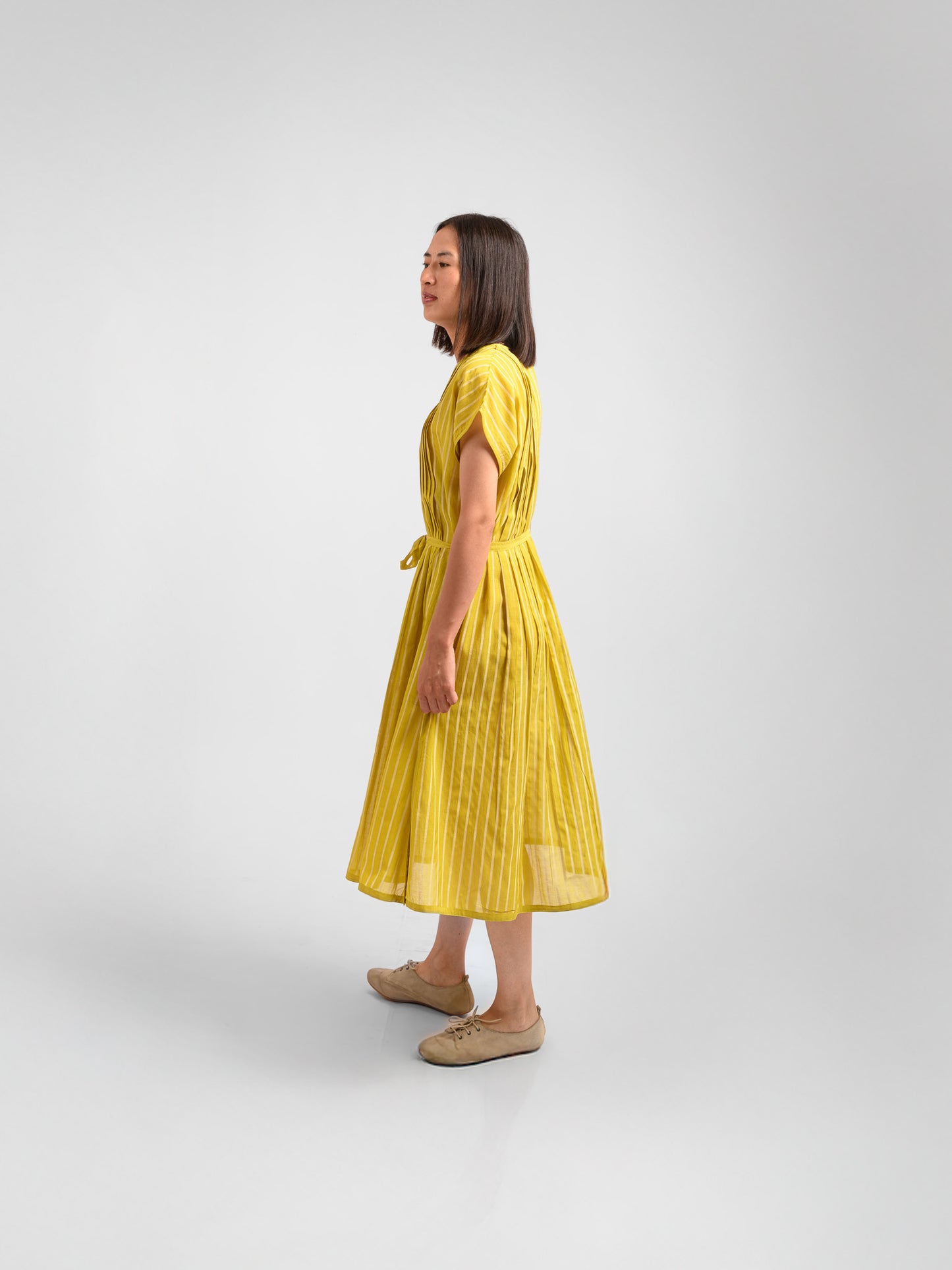 YELLOW V NECK DRESS